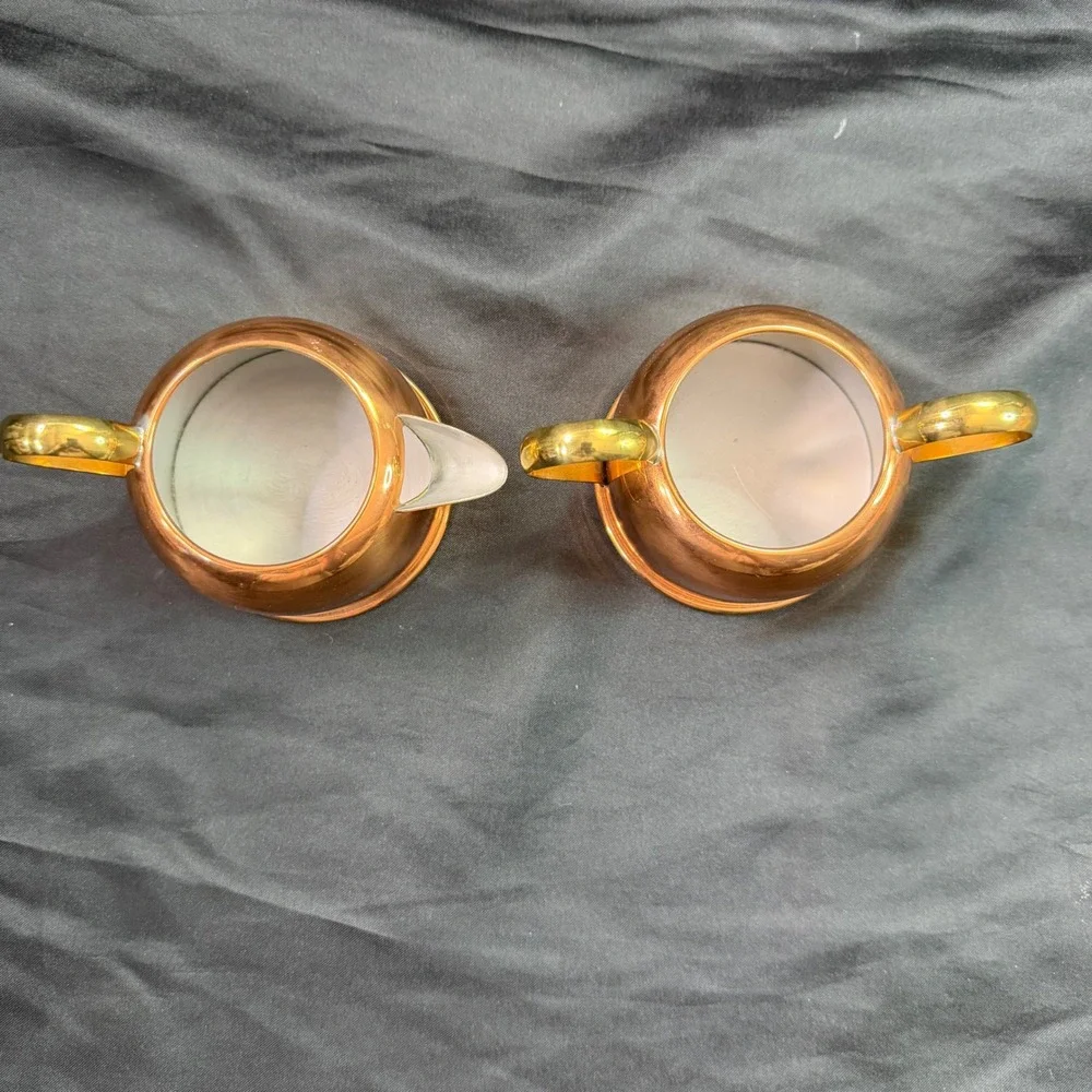 Copper Craft Guild Cream and Sugar Set Vintage Taunton Mass Brass Handles
